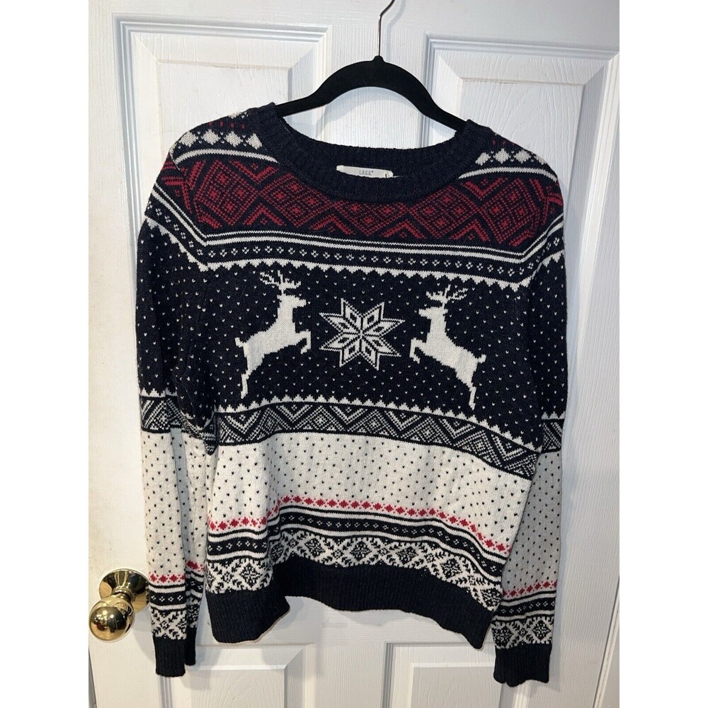 LOGG Sweater Sz M H&M Fair Isle Unisex Deer Snowflakes Nordic Pullover Alpaca - Picture 9 of 9